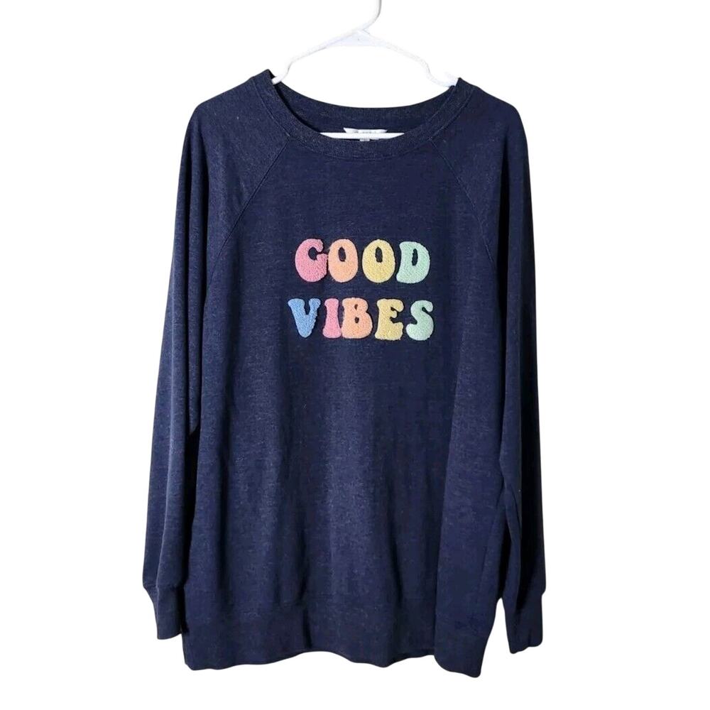Wildfox‎ Good Vibes Sweatshirt Size Medium Blue Graphic Crewneck